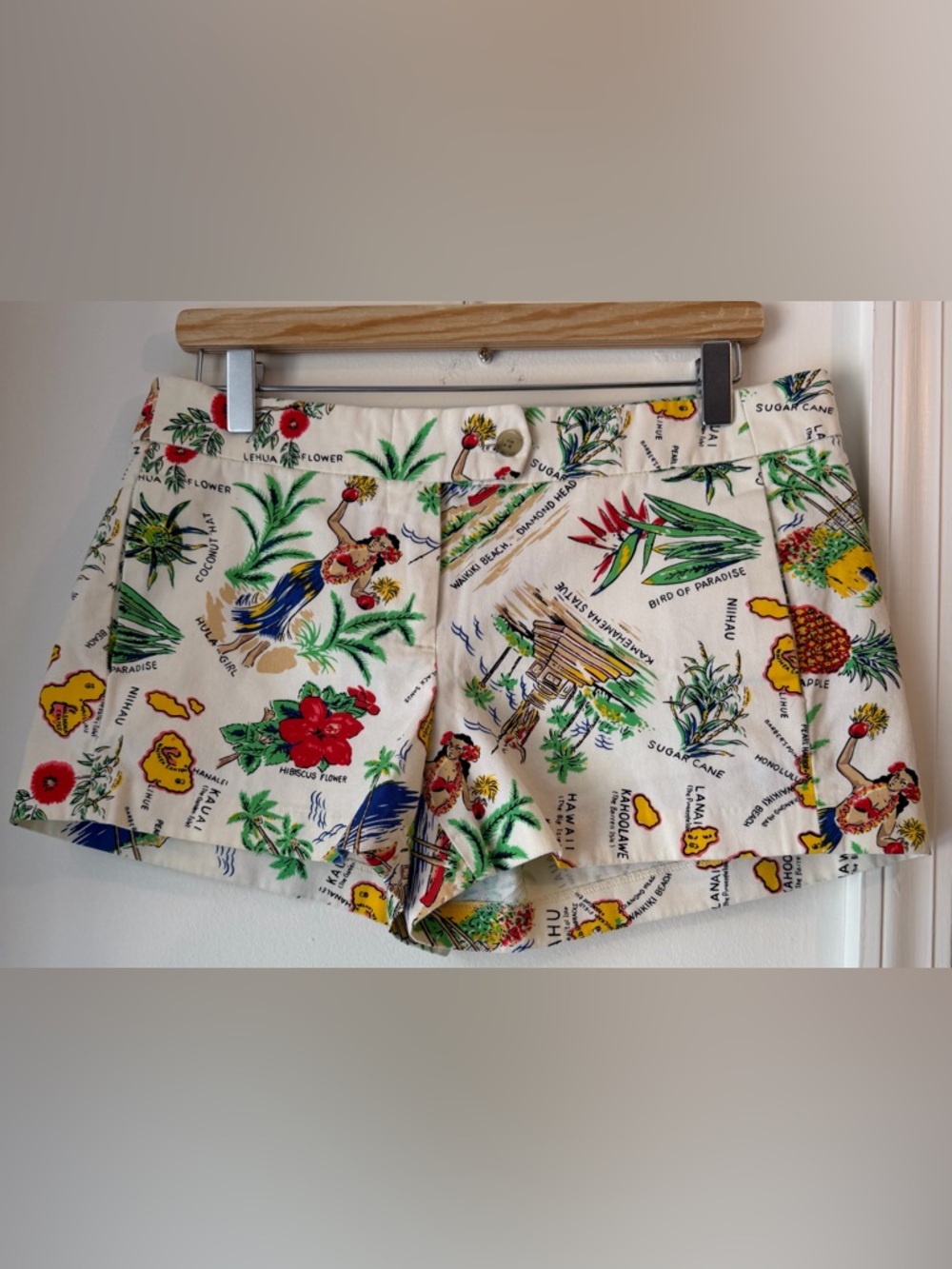 J. Crew Cream Hawaiian Print Women’s Cream Multi Jean Shorts